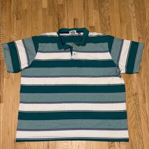 On Your mark Turquoise and White Horizontal Striped Polo Shirt Front Pocket